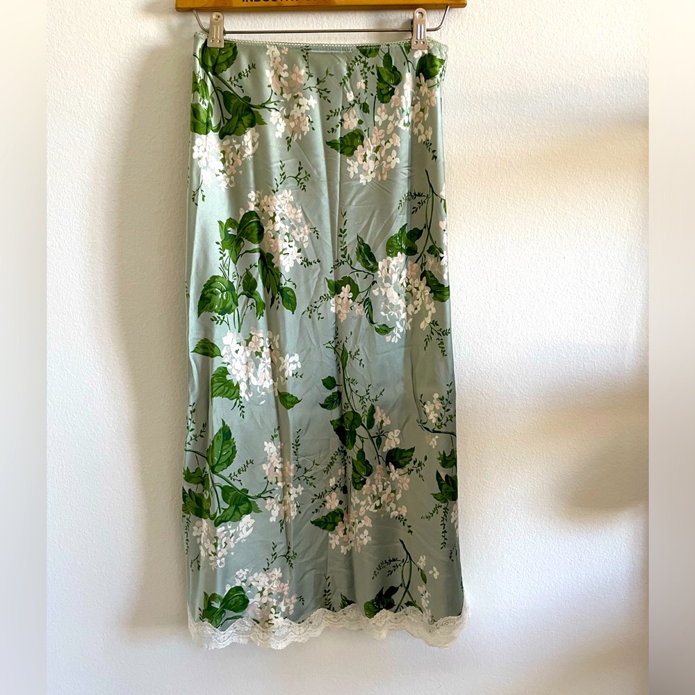 Reformation Silk Skirt - Lace Trim